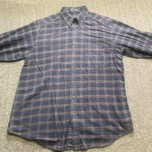 John Ashford Long Sleeve Button Down Shirt Mens Large Blue Orange Ticking Stripe